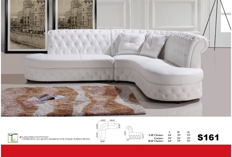 Elegance White Chaise 3pc Sectional Sofa Ti S161