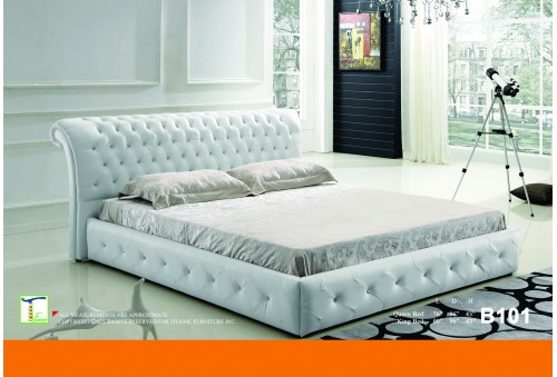 Essence White Leather Queen Bed Ti B101Q