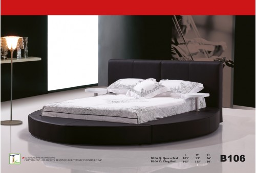 Round Black Leather Queen Bed Ti B106Q