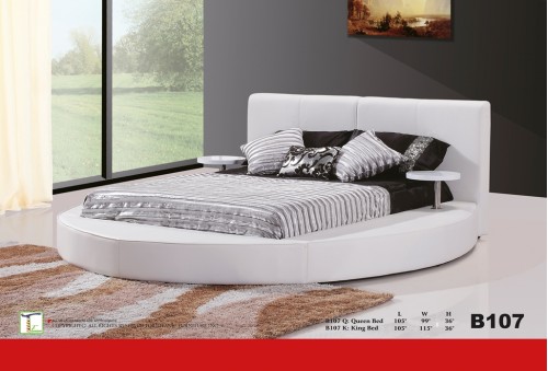 Round White Leather Queen Bed Ti B107Q